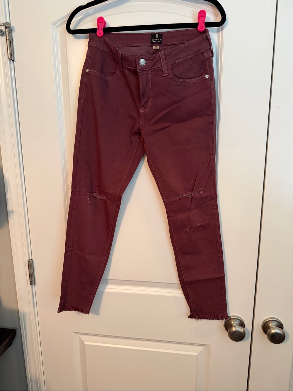 Just Black Maroon Distressed Skinny Jeans